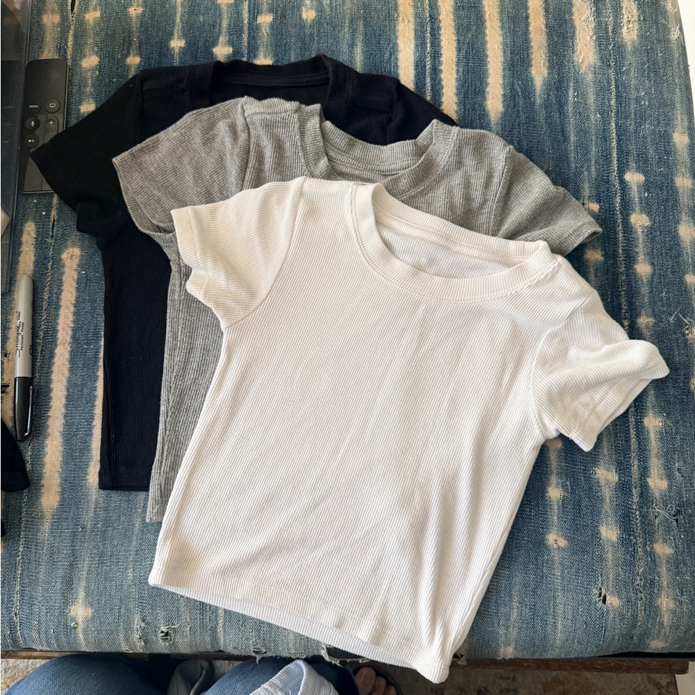 Katie J NYC  Tween Livi Ribbed Crewneck Tee Bundle  White, Gray, Black (3)